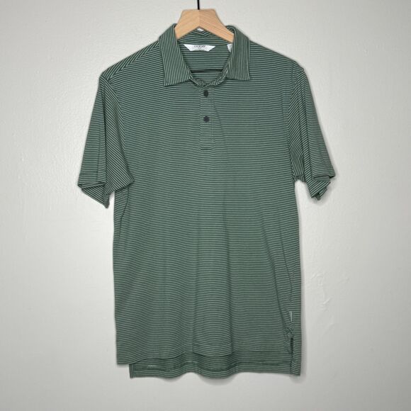 Oobe Mens Polo T-Shirt Medium Green Striped Preppy Golf Casual‎ Basics - Picture 1 of 10